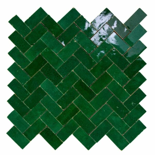 W4300 Mosaique Terre De Zellige 2.4X4.9 Cm Chevron 28.3X27.5 Cm 36 Vert Menthe