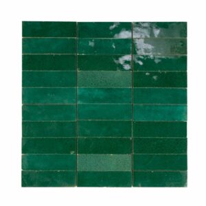 W4302 Mosaique Terre De Zellige 3X10 Cm Sur Plaque De 30.3X30 Cm 36 Vert Menthe