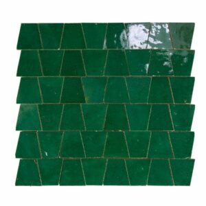 W4303 Mosaique Terre De Zellige Forme Trapeze 3.1X4.9 Cm 32.5X30 Cm 36 Vert Menthe