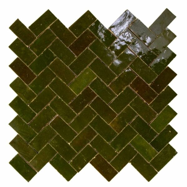 W4304 Mosaique Terre De Zellige 2.4X4.9 Cm Chevron 28.3X27.5 Cm 44 Vert Empire