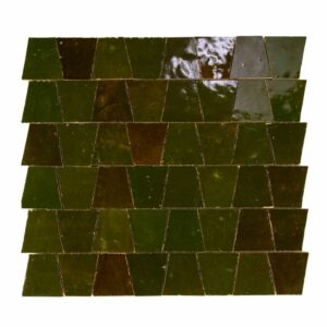 W4307 Mosaique Terre De Zellige Forme Trapeze 3.1X4.9 Cm 32.5X30 Cm 44 Vert Empire