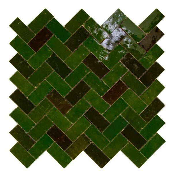 W4308 Mosaique Terre De Zellige 2.4X4.9 Cm Chevron 28.3X27.5 Cm 60 Vert Babylone