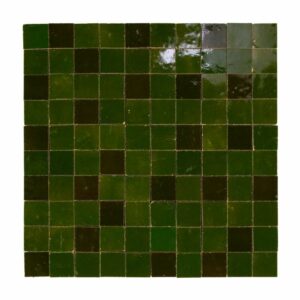 W4309 Mosaique Terre De Zellige 3X3 Cm Sur Plaque De 30.5X30.5 Cm 60 Vert Babylone