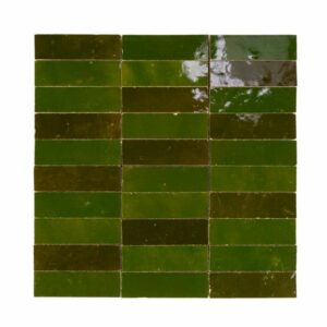 W4310 Mosaique Terre De Zellige 3X10 Cm Sur Plaque De 30.3X30 Cm 60 Vert Babylone