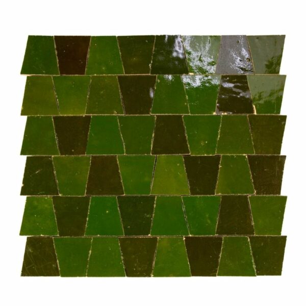 W4311 Mosaique Terre De Zellige Forme Trapeze 3.1X4.9 Cm 32.5X30 Cm 60 Vert Babylone