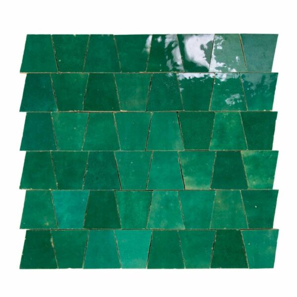 W4319 Mosaique Terre De Zellige Forme Trapeze 3.1X4.9 Cm 32.5X30 Cm 63 Emeraude