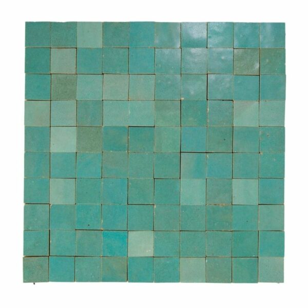 W4321 Mosaique Terre De Zellige 3X3 Cm Sur Plaque De 30.5X30.5 Cm 64 Vert Pacific