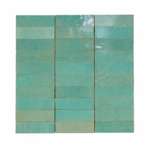 W4322 Mosaique Terre De Zellige 3X10 Cm Sur Plaque De 30.3X30 Cm 64 Vert Pacific