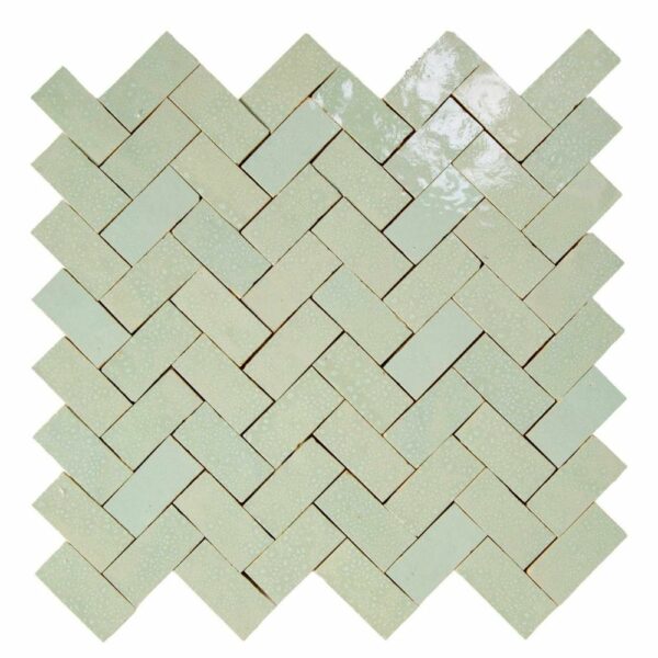 W4324 Mosaique Terre De Zellige 2.4X4.9 Cm Chevron 28.3X27.5 Cm 80 Vert Abseinth