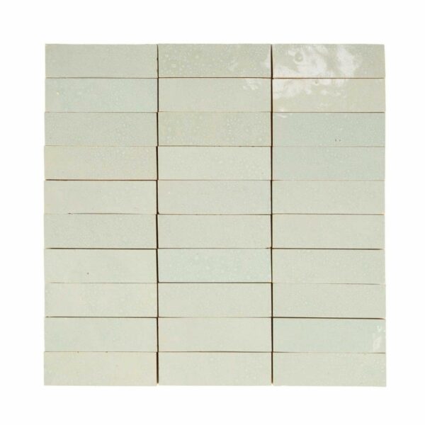 W4326 Mosaique Terre De Zellige 3X10 Cm Sur Plaque De 30.3X30 Cm 80 Vert Abseinth