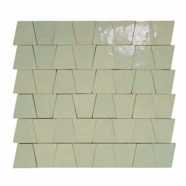 W4327 Mosaique Terre De Zellige Forme Trapeze 3.1X4.9 Cm 32.5X30 Cm 80 Vert Abseinth