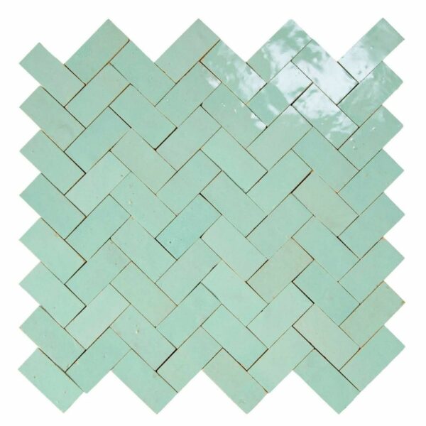 W4328 Mosaique Terre De Zellige 2.4X4.9 Cm Chevron 28.3X27.5 Cm 81 New Aqua Green