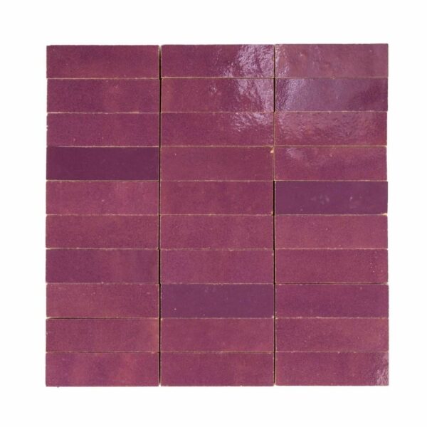 W4337 Mosaique Terre De Zellige 3X10 Cm Sur Plaque De 30.3X30 Cm 18 Violet