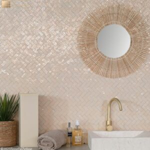 W4068 Mosaique Terre De Zellige 2.4X4.9 Cm Chevron 28.3X27.5 Cm 11 Blanc Laiteux ambiance