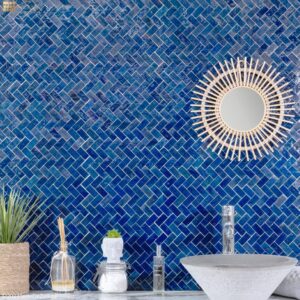 W4088 Mosaique Terre De Zellige 2.4X4.9 Cm Chevron 28.3X27.5 Cm 39 Bleu Nuit ambiance